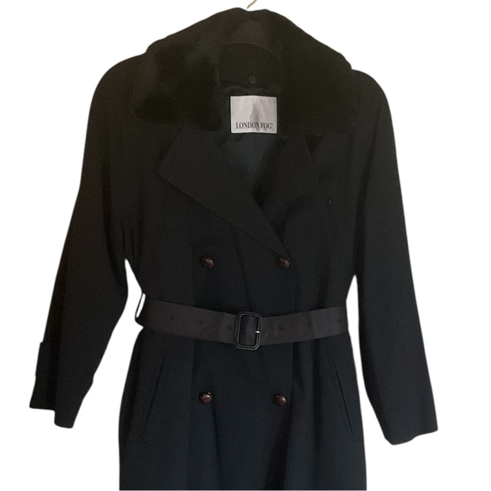 London Fog Vintage Trench Coat with Fur Collar - Picture 4 of 9